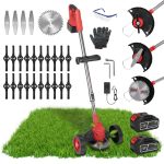 3-in-1 Cordless Weed Wacker w/ Wheels — 21V, 2×2500mAh, Adjustable Head + 3-Blade Set