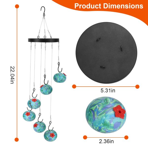 Wind-Chime Hummingbird Feeder — 6 Ports, Hanging Garden Decor (Blue) - Image 6