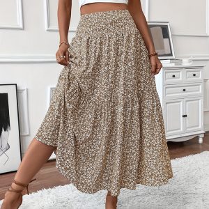 Boho Floral Maxi Skirt — High Stretch Waist, Pleated A-Line Flow