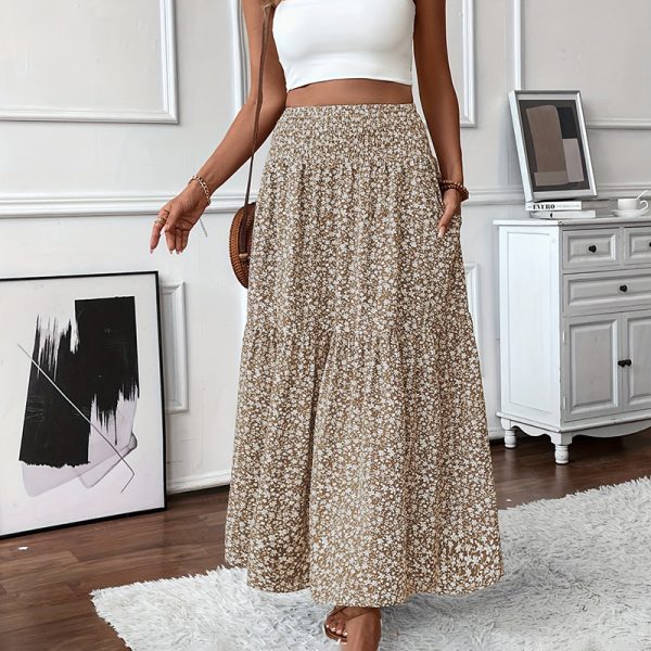 Boho Floral Maxi Skirt — High Stretch Waist, Pleated A-Line Flow - Image 2