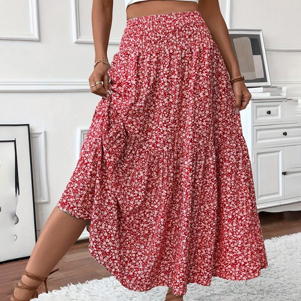 Boho Floral Maxi Skirt — High Stretch Waist, Pleated A-Line Flow - Image 7