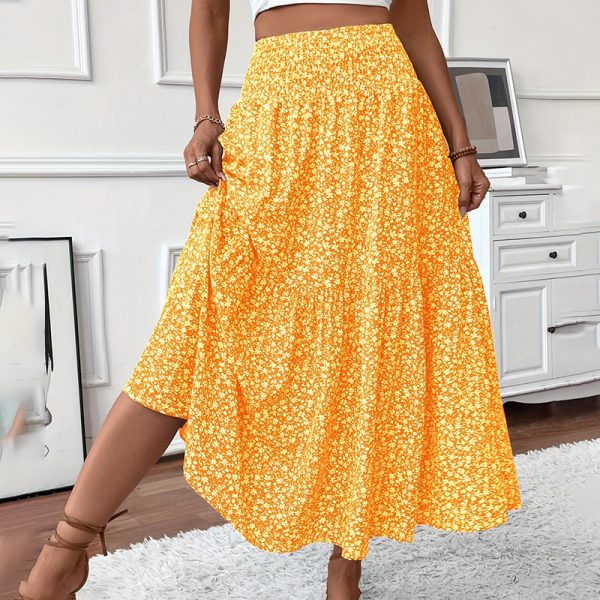 Boho Floral Maxi Skirt — High Stretch Waist, Pleated A-Line Flow - Image 6