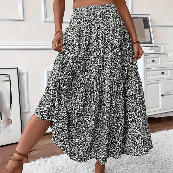 Boho Floral Maxi Skirt — High Stretch Waist, Pleated A-Line Flow - Image 8