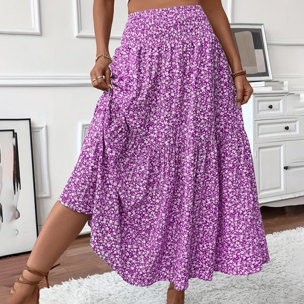 Boho Floral Maxi Skirt — High Stretch Waist, Pleated A-Line Flow - Image 10