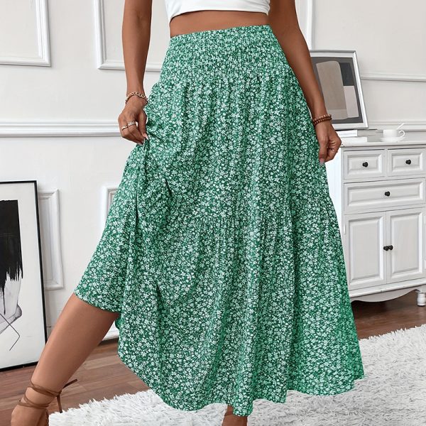 Boho Floral Maxi Skirt — High Stretch Waist, Pleated A-Line Flow - Image 4