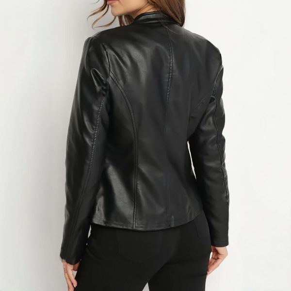 Stand-Collar Faux Leather Blazer — Single Button + Zip Front (Fall/Winter) - Image 2