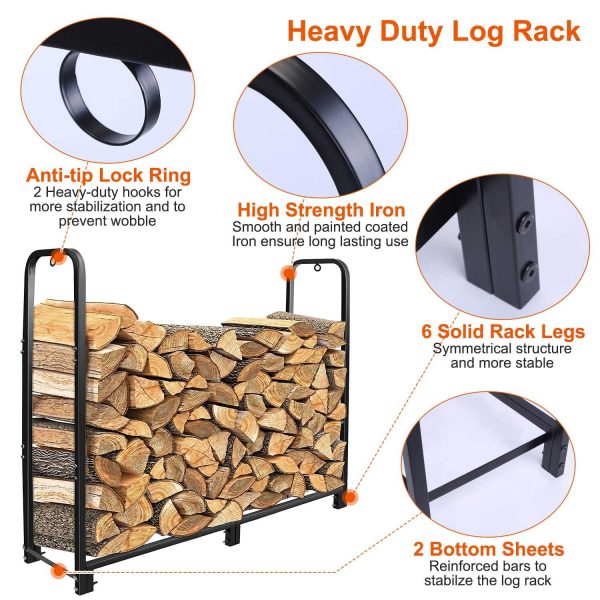 4.0-ft Heavy-Duty Firewood Rack — 2,500 lb Capacity, Powder-Coated Iron, Adjustable Base - Image 3