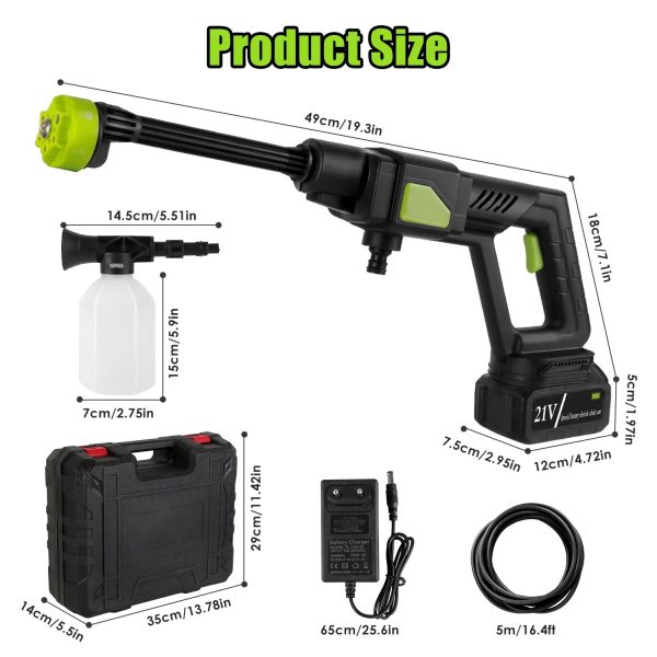 Cordless Pressure Washer — 435 PSI, 6-in-1 Nozzle, Foam Tank, 21 V 15,000 mAh Battery + Carry Case - Image 2