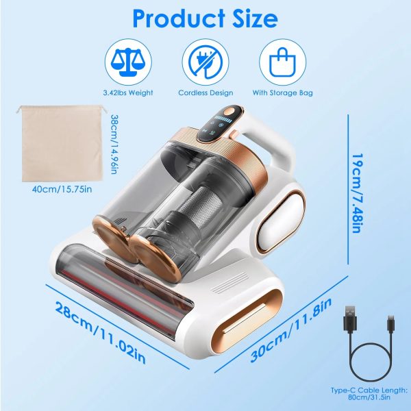 Cordless Mattress Vacuum — 16 kPa Suction, UVC + Ultrasonic, 18,000 RPM Brushroll, Dual Dust Bins - Image 6