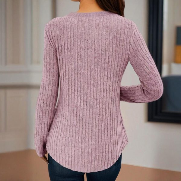 Button V-Neck Long-Sleeve Knit Top — Soft, Breathable, Everyday Comfort - Image 16