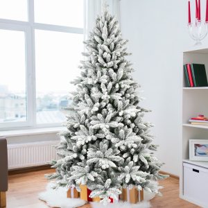 Snow-Flocked PVC Christmas Tree — Hinged Branches, Metal Stand, Realistic Full Shape