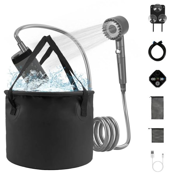 Portable Camping Shower Kit — IPX7 Pump, 6000mAh Battery, LED Temp Readout, 4-Mode Filtered Head + 5.3-Gal Foldable Bucket (GPCT5370) - Image 4