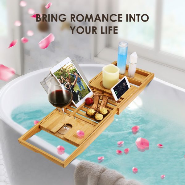 Extendable Bamboo Bath Caddy — Book/Tablet Stand, Phone & Wine Holder (27.6–41.3") - Image 7