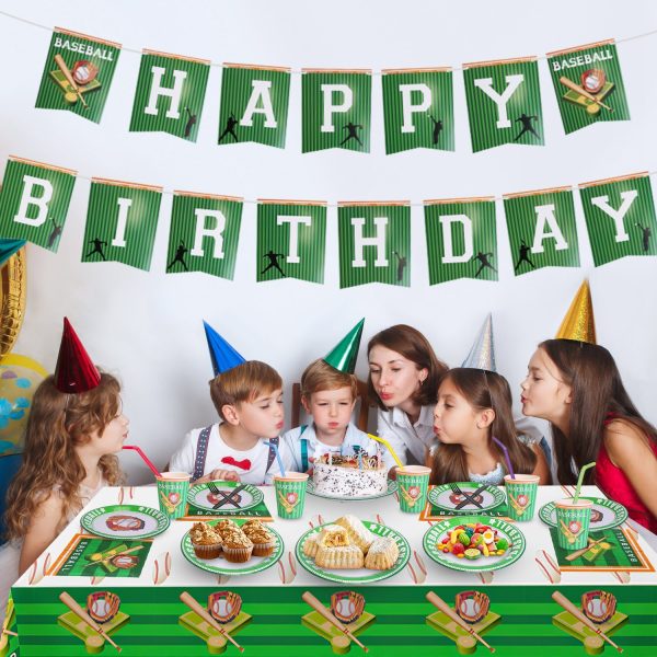171-Piece Baseball Party Set — Serves 24, Plates/Cups/Cutlery/Napkins, Tablecloths & Birthday Banner - Image 5