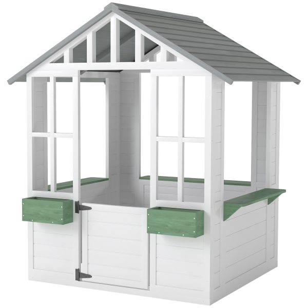 Kids Wooden Garden Playhouse — White, Windows, Flower Boxes & Working Door (Ages 3–8) - Image 2