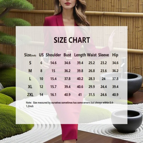 Belted Blazer V-Neck Midi Dress — Slim Fit, Hem Slit, Spring/Fall - Image 3