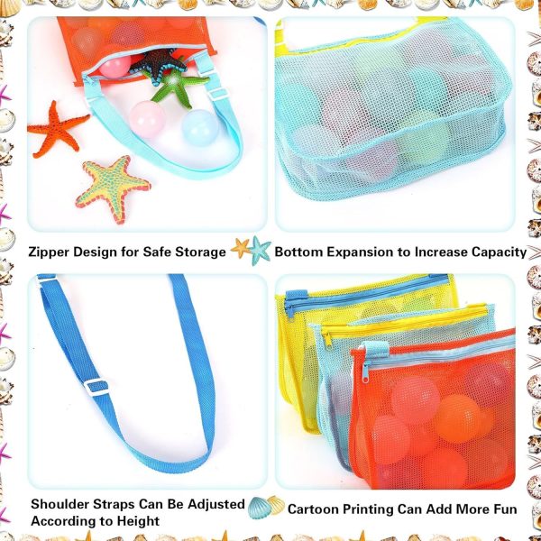 3-Pack Mesh Seashell Bags — Zippered Beach Toy Totes with Adjustable Straps - Image 6