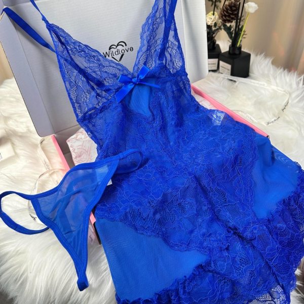 2-Piece Lace Cami Babydoll Set — Sheer Nightdress with Ruffle Hem - Image 8