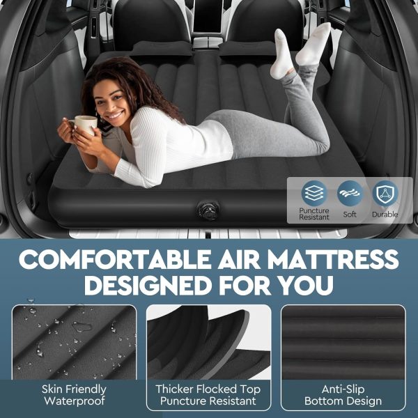 Tesla Model Y Inflatable Camping Mattress — Fits 2020–2023, Cup Holders + Phone Stand, 12V Pump, 2 Pillows, Bag - Image 2