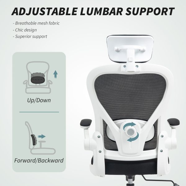 Ergonomic Mesh Office Chair — Flip-Up Arms, Rotating Headrest, Adjustable Lumbar (Black/White) - Image 6