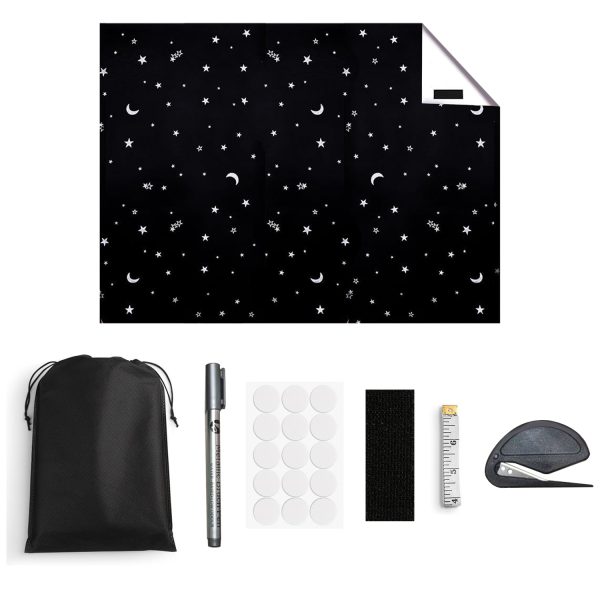 100% Blackout Star & Moon Curtains — Trim-to-Fit Kit with Hook-&-Loop Mount (Polyester) - Image 2