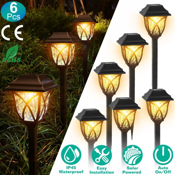 6-Pack Solar Path Lights — Water-Ripple Glow, Auto On/Off, IP45 (Warm Yellow) - Image 6