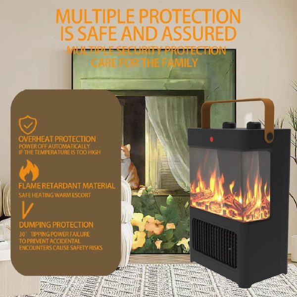 1500W Electric Fireplace Heater — 3D LED Flame, Tip-Over & Overheat Protection, Portable - Image 2