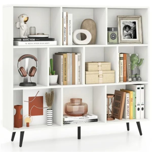 3-Tier, 10-Cube Bookcase — Modern Storage with 5 Metal Legs (White/Black) - Image 6