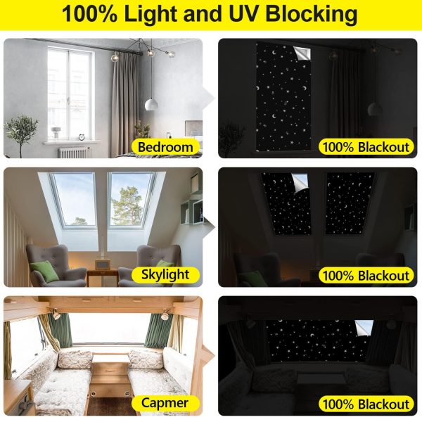 100% Blackout Star & Moon Curtains — Trim-to-Fit Kit with Hook-&-Loop Mount (Polyester) - Image 3