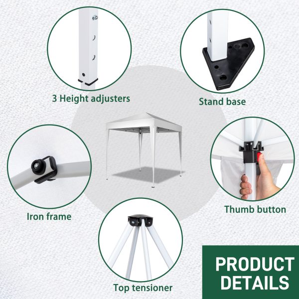 6.5′×6.5′ Pop-Up Canopy — White, UV/Waterproof, 3-Height Legs + Carry Bag - Image 8