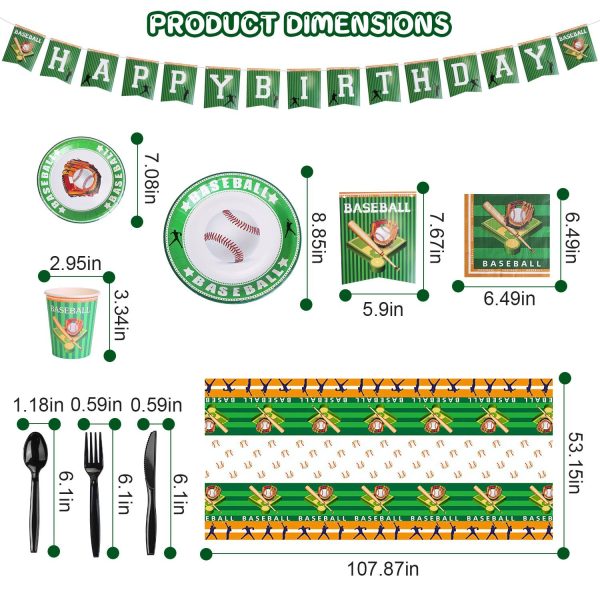 171-Piece Baseball Party Set — Serves 24, Plates/Cups/Cutlery/Napkins, Tablecloths & Birthday Banner - Image 4