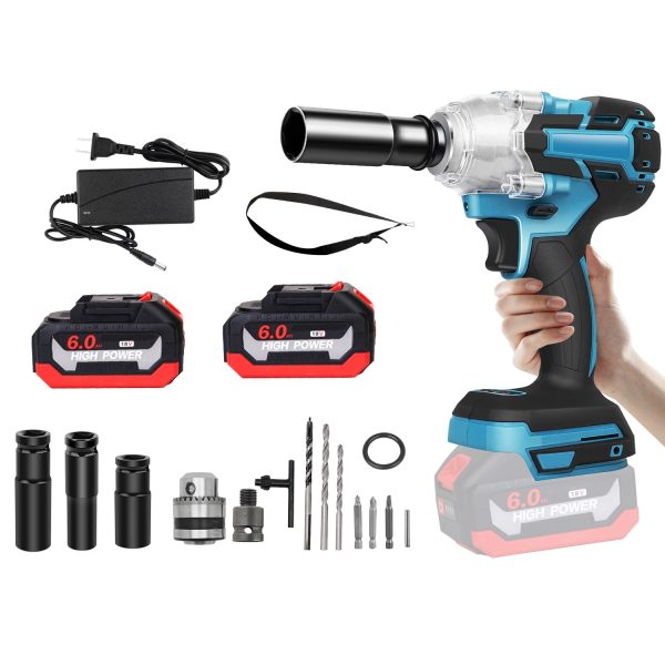 3-in-1 Cordless Impact Wrench / Drill / Driver — 500 N·m Brushless Power, 0–3450 RPM, 2×6.0Ah Batteries, LED, Sockets & Bits