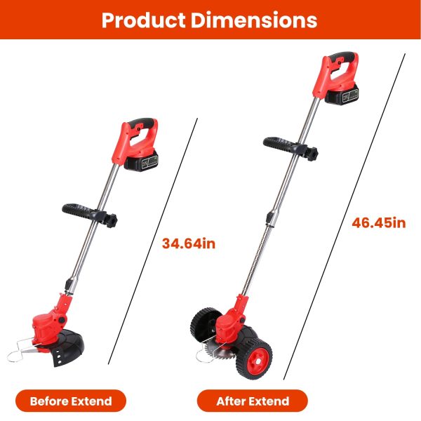 3-in-1 Cordless Weed Wacker w/ Wheels — 21V, 2×2500mAh, Adjustable Head + 3-Blade Set - Image 9