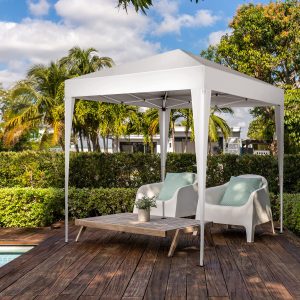 6.5′×6.5′ Pop-Up Canopy — White, UV/Waterproof, 3-Height Legs + Carry Bag