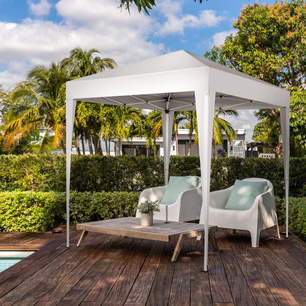 6.5′×6.5′ Pop-Up Canopy — White, UV/Waterproof, 3-Height Legs + Carry Bag