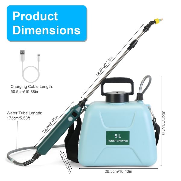 5L Battery Sprayer — Rechargeable Handle, LCD Battery Display, Telescopic Wand, 3 Nozzles - Image 10