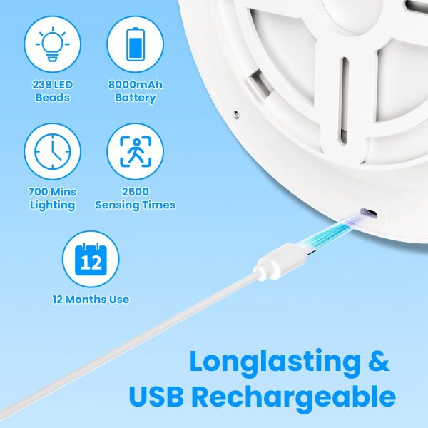 Rechargeable Motion-Sensor Ceiling Light — 3 Colors, Dimmable, Remote + Timers, 8000 mAh - Image 3