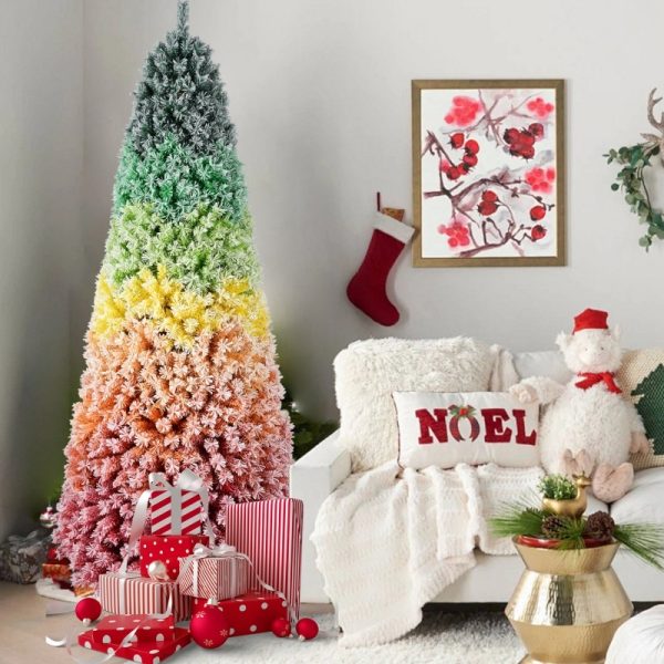 PVC Rainbow Flocking Christmas Tree — Fire-Resistant, Full Branches, Easy to Shape (6ft/7.5ft)