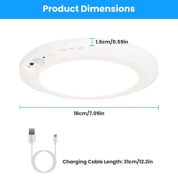 Magnetic Motion-Sensor Ceiling Light — 3-Color, Stepless Dim, USB-C Rechargeable, Remote & Timers (7.1") - Image 5
