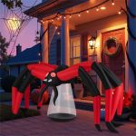 10-Ft Giant Halloween Spider — LED Head + Red Eye Tunnels, 90-Sec Inflate, All-Weather