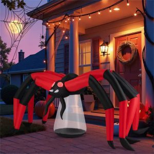 10-Ft Giant Halloween Spider — LED Head + Red Eye Tunnels, 90-Sec Inflate, All-Weather