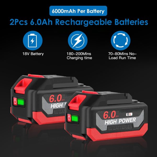 3-in-1 Cordless Impact Wrench / Drill / Driver — 500 N·m Brushless Power, 0–3450 RPM, 2×6.0Ah Batteries, LED, Sockets & Bits - Image 5