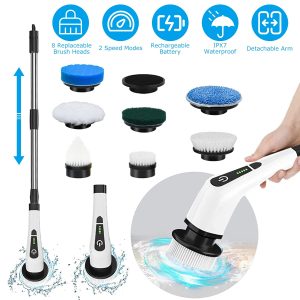 Cordless Spin Scrubber — 8 Heads, Telescopic Handle, IPX7, 2-Speed (Type-C)