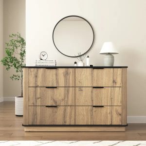 Modern 6-Drawer MDF Cabinet — Rounded Metal Corners, Smooth Glides, Minimalist Design