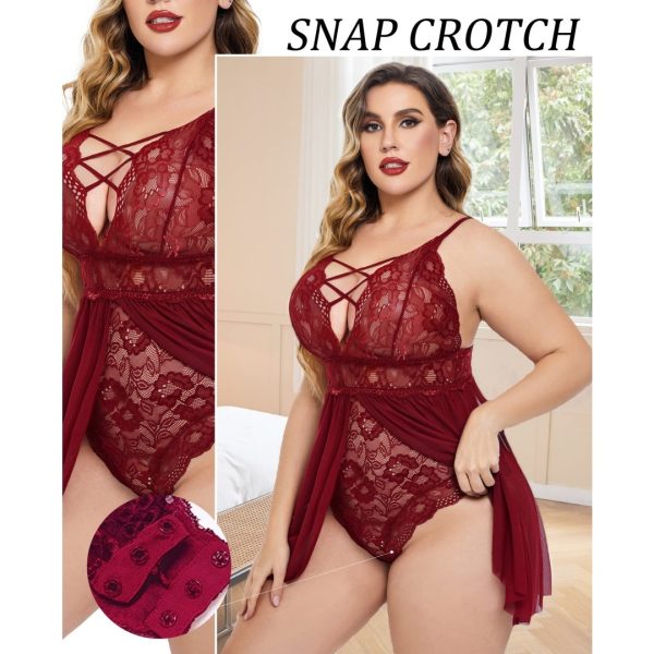 Plus Size Babydoll Womens Snap Crotch Lingerie V NeckLace Nighty Sleepwear Womenswear Comfort BasicMinimalist Spaghetti Strap Lingerie For Women Nightgown - Image 9