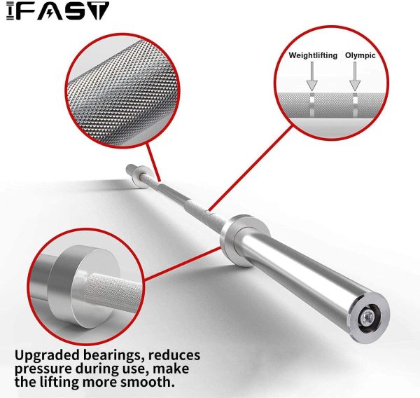 4-Ft Olympic Barbell — 2" Sleeves , Chrome Steel, Diamond Knurl, Rotating Sleeves + Spring Collars - Image 7