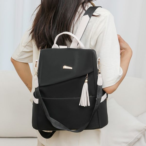 Color-Block Anti-Theft Backpack — Back-Zip, PU, Casual School & Travel - Image 4