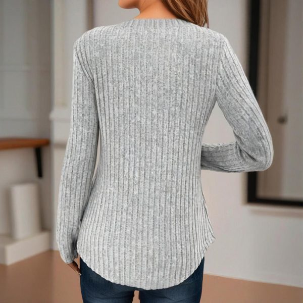 Button V-Neck Long-Sleeve Knit Top — Soft, Breathable, Everyday Comfort - Image 15