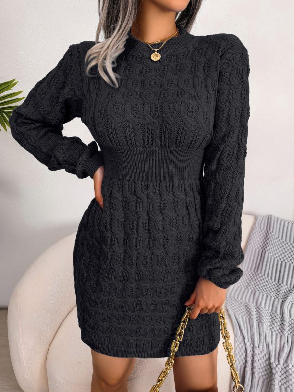 Twist-Front Sweater Bodycon — Waist-Cinching Knit Dress in Blue, White & Black - Image 3