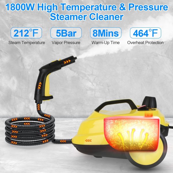 1800W Canister Steam Cleaner — 2L Tank, Up to 5 Bar, Stepless Control, 15 Tools - Image 10
